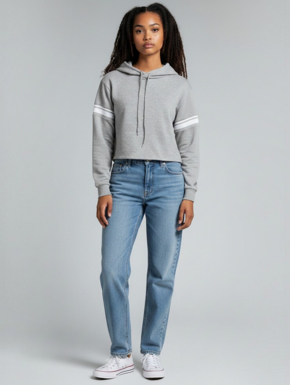 IRIS BASICS Women's Cropped Sweatshirt Gray & White NWT M